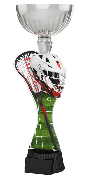Lacrosse-Pokal ACUPC 22 S in Silber mit weißem Lacrosse-Helm,
Schläger, grünem Spielfeld-Motiv auf geschwungenem Acryl und
schwarzem Sockel. Ideal als Auszeichnung für Lacrosse-Turniere und
Siegerehrungen.