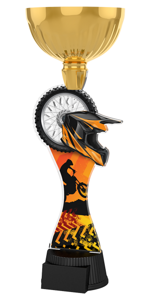 Motocross/Enduro-Pokal ACUPC 29 G in Gold mit Integralhelm,
Stollenrad, Action-Silhouette auf geschwungenem Acryl und
schwarzem Gravursockel. Ideal alsAuszeichnung für Rennen und
Siegerehrungen.