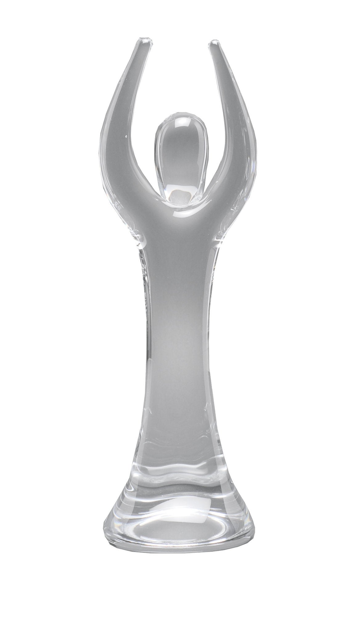Handwerklich gefertigte Glasfigur aus klarem Glas, stilisiert in moderner, aufrechter Form, geeignet für besondere Ehrungen.

Crystal Victor zeigt eine abstrahierte menschliche Figur mit erhobenen Armen, offen und nach oben gerichtet. Die klare Glasform w