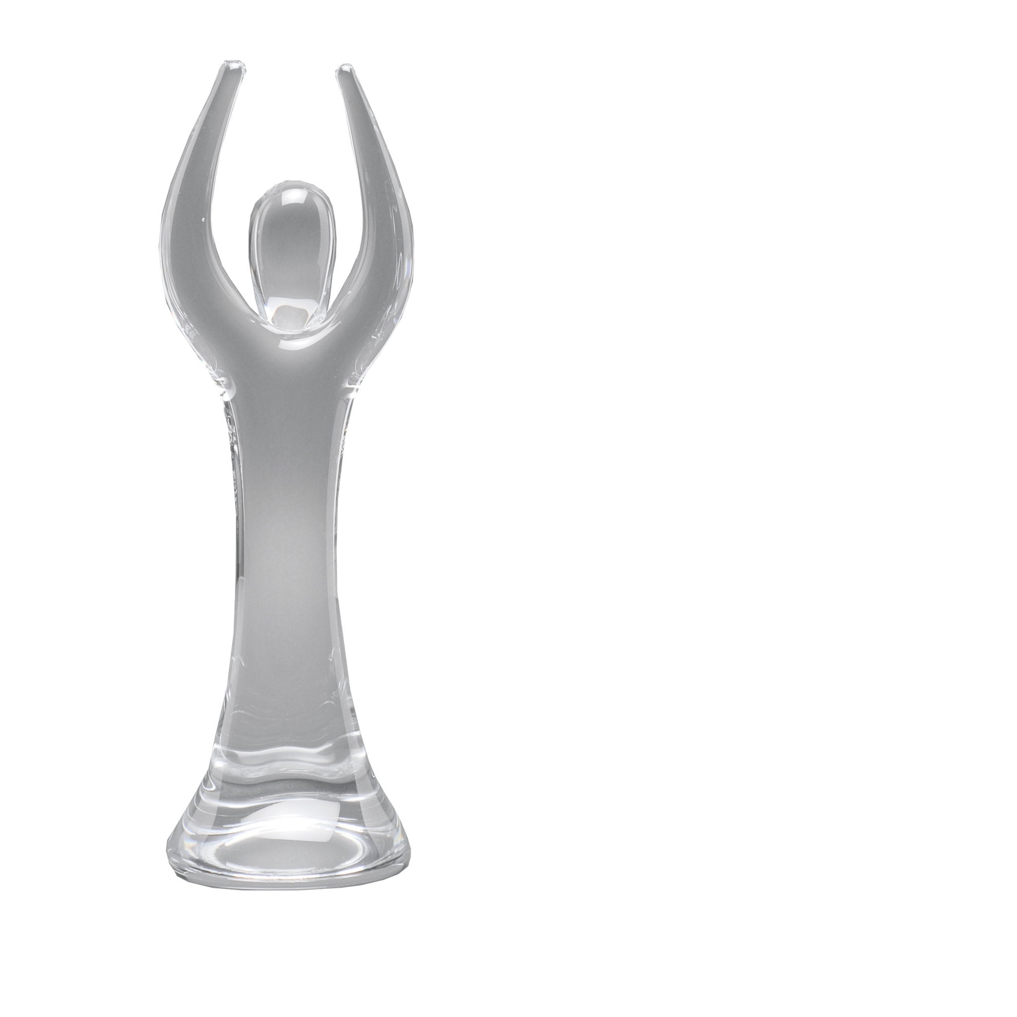 Handwerklich gefertigte Glasfigur aus klarem Glas, stilisiert in moderner, aufrechter Form, geeignet für besondere Ehrungen.

Crystal Victor zeigt eine abstrahierte menschliche Figur mit erhobenen Armen, offen und nach oben gerichtet. Die klare Glasform w
