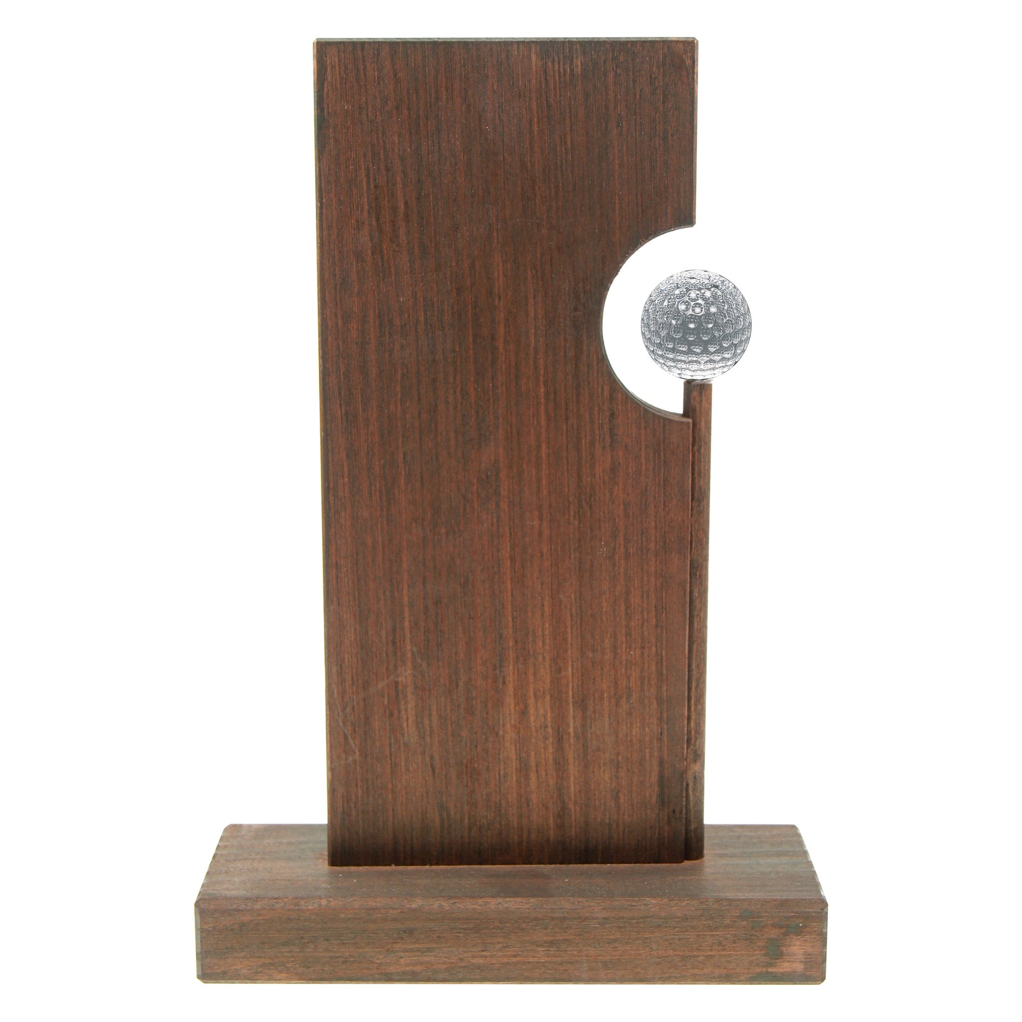 Holztrophäe aus Buchenholz mit Kristallball auf Sockel, geeignet für sportliche und festliche Auszeichnungen.