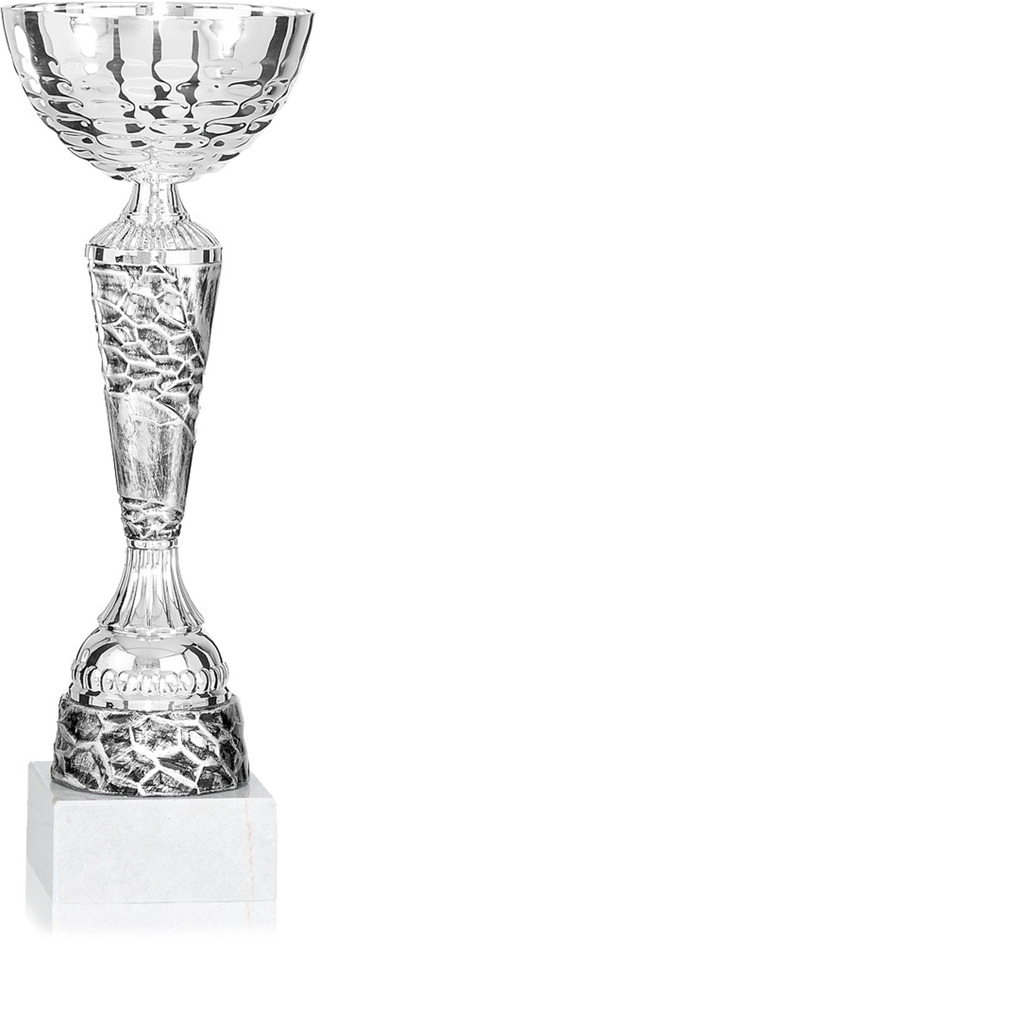 Der Pokal Leo überzeugt durch seine strukturierte Gestaltung und eine ausgewogene Gesamtform. Der Kelch wirkt kraftvoll, das Mittelteil sorgt für optische Tiefe, während der Sockel Stabilität und Standfestigkeit ausstrahlt.

Dieses Modell eignet sich beso