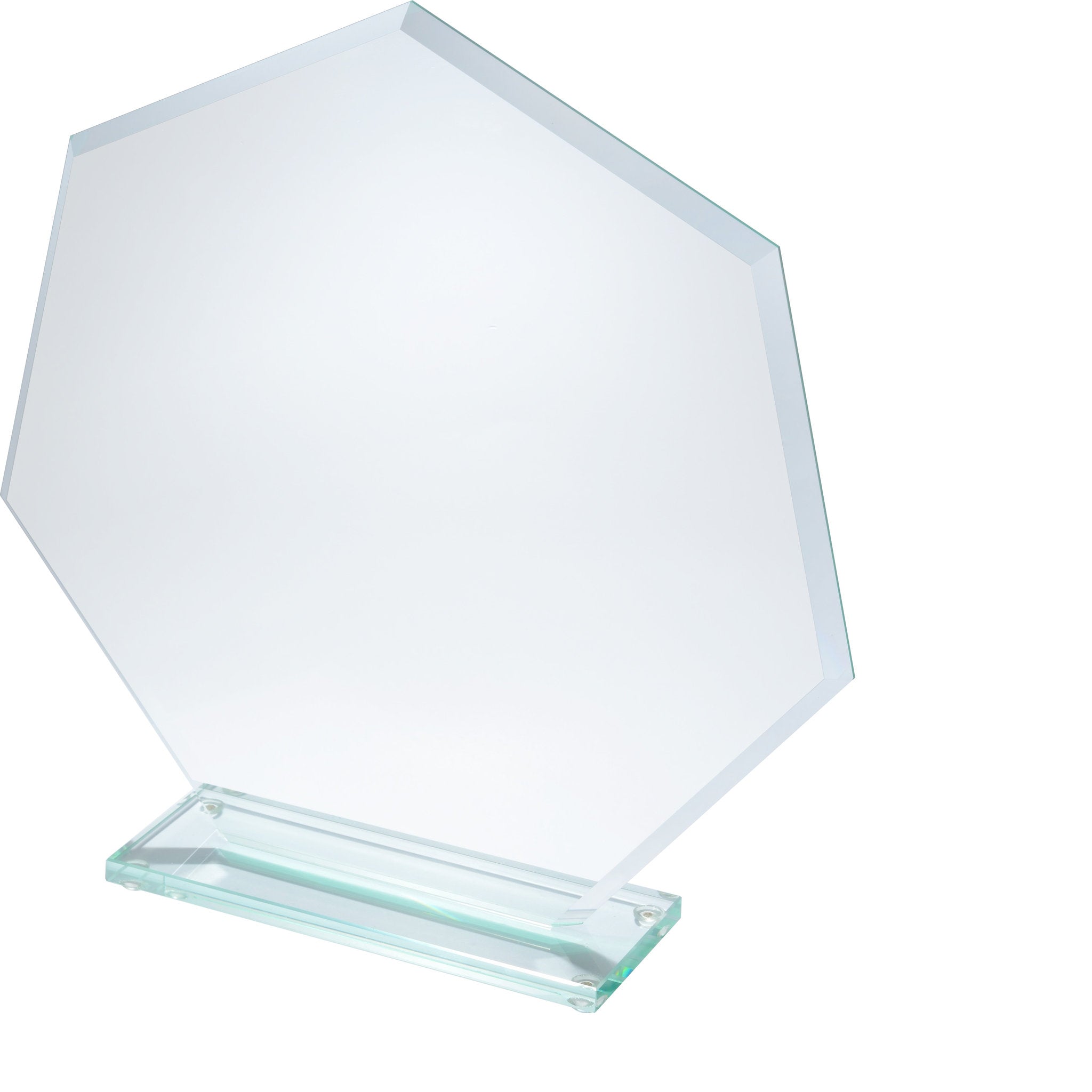 Facettierte Glastrophäe in aqua-grüner Glasfarbe mit breiter Facette und 8 mm Glasstärke auf Glassockel, handgefertigt und geeignet für sportliche und festliche Auszeichnungen.