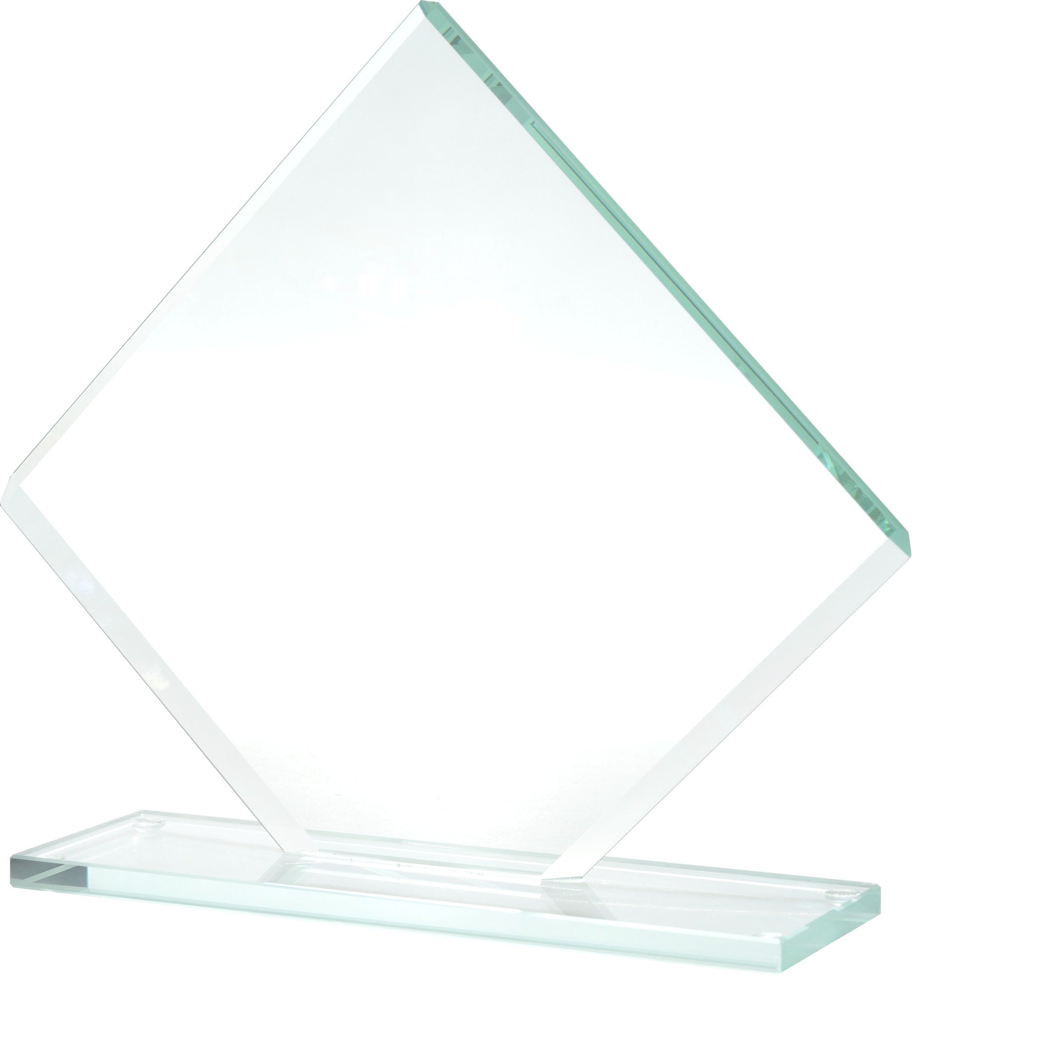 Breit geschliffene Glastrophäe in aqua-grüner Glasfarbe mit 10 mm Glasstärke auf Glassockel, handgefertigt und geeignet sowohl für anspruchsvolle, als auch festliche Auszeichnungen.
