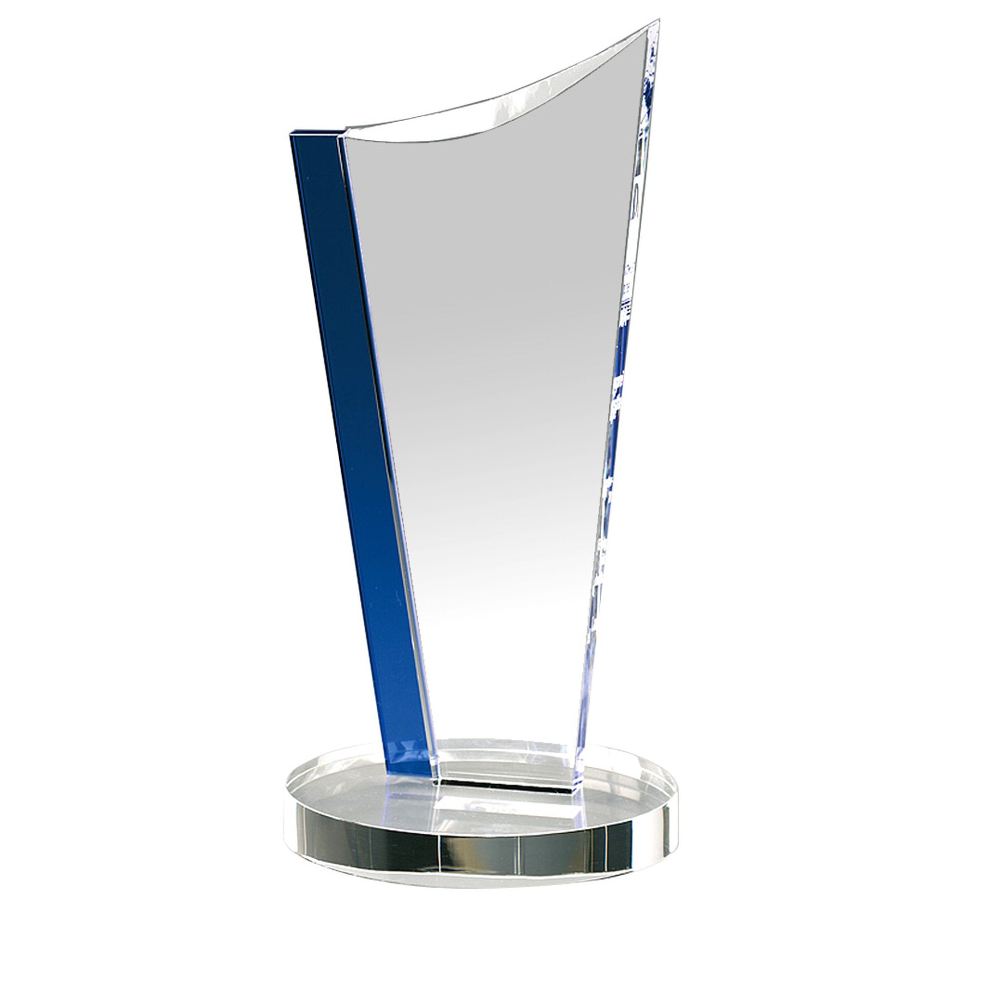 Elegant geformte Kristallglas-Trophäe mit blauem Farbsegment, handgefertigt und geeignet für moderne Leistungs­auszeichnungen.
