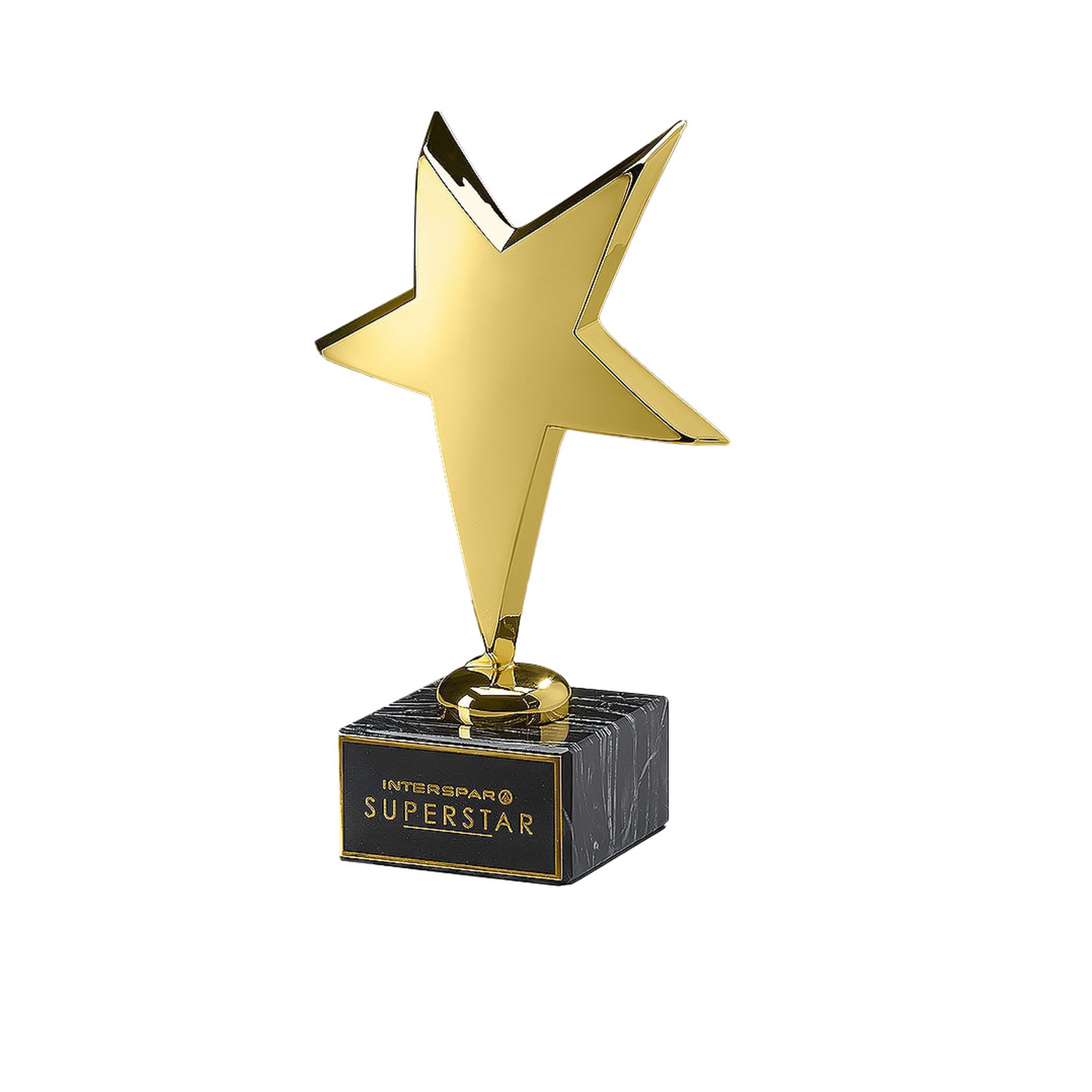 Der Rising Star Award besteht aus einem goldfarbenen Messingstern auf Marmorsockel. Diese elegante Trophäe steht für Exklusivität und besondere Anerkennung – ideal für herausragende Ehrungen und Auszeichnungen.