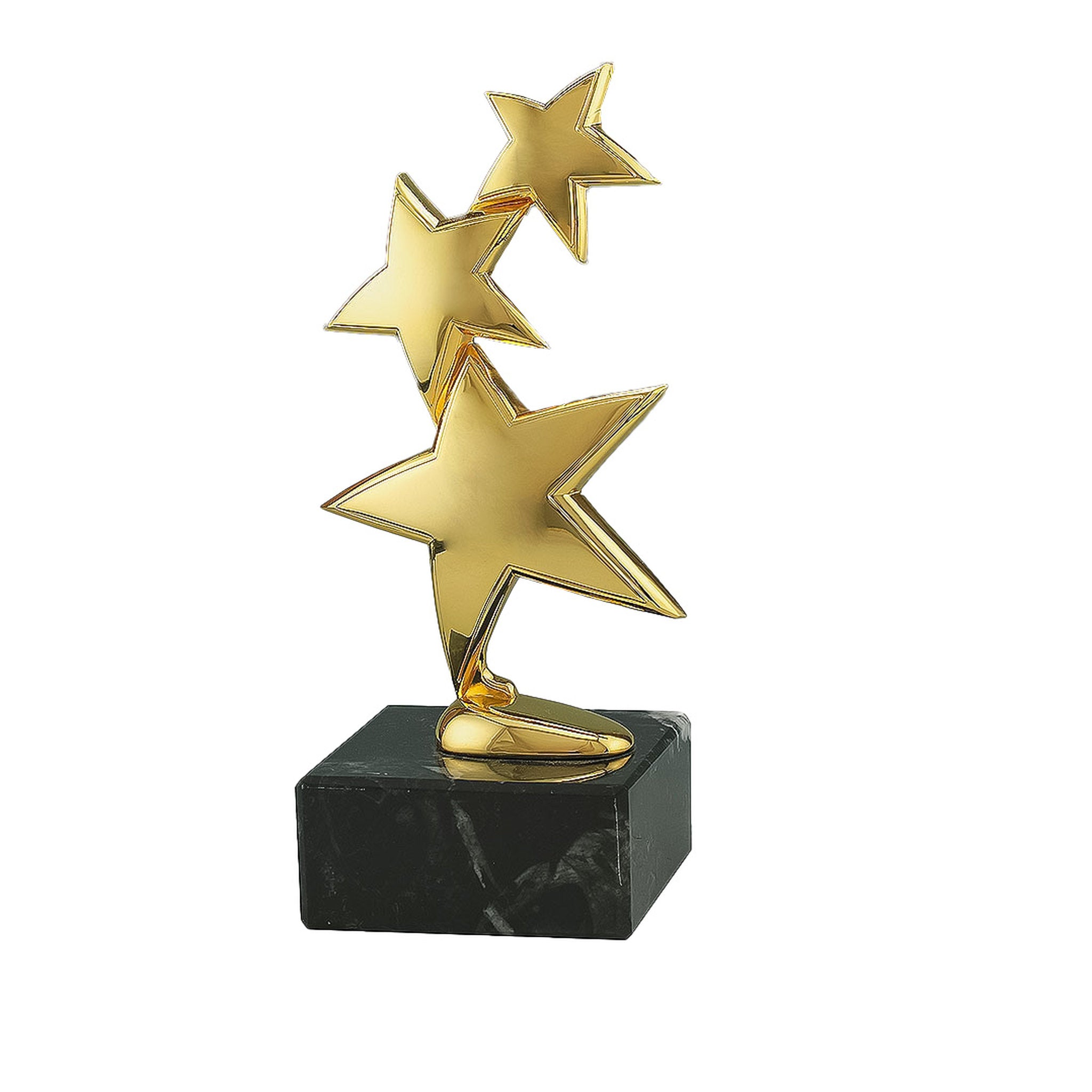 Der Constellation Award besteht aus drei goldfarbenen Messingsternen auf Marmorsockel. Diese elegante Trophäe verkörpert Prestige und Exklusivität und ist ideal für besondere Ehrungen und Auszeichnungen.