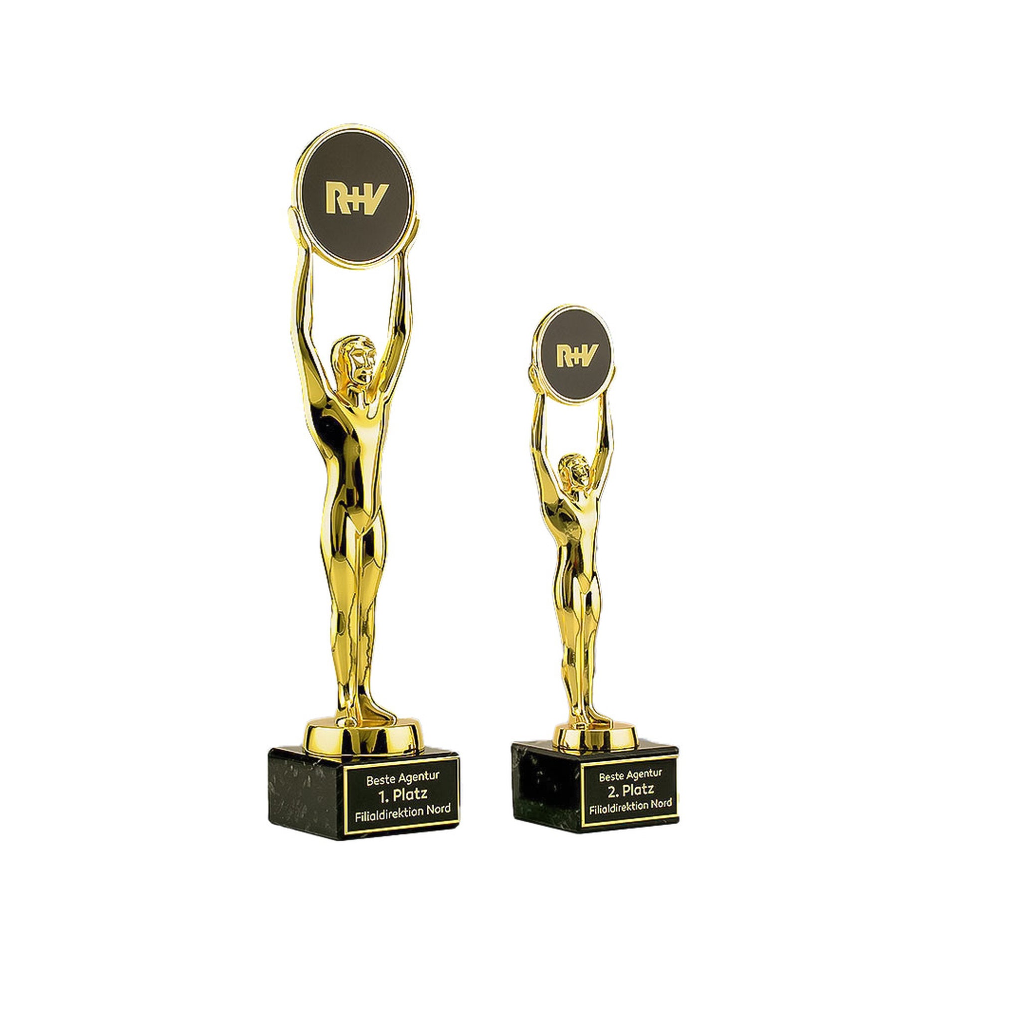 Der Champions Award ist eine impulsante Metall-Figur auf Marmorsockel mit Scheibe für Ihr Logo. Die Trophäe ist hochglanzpoliert und in Goldoptik veredelt. Sie vereint Eleganz, Exklusivität und Symbolkraft – ideal für herausragende Ehrungen.