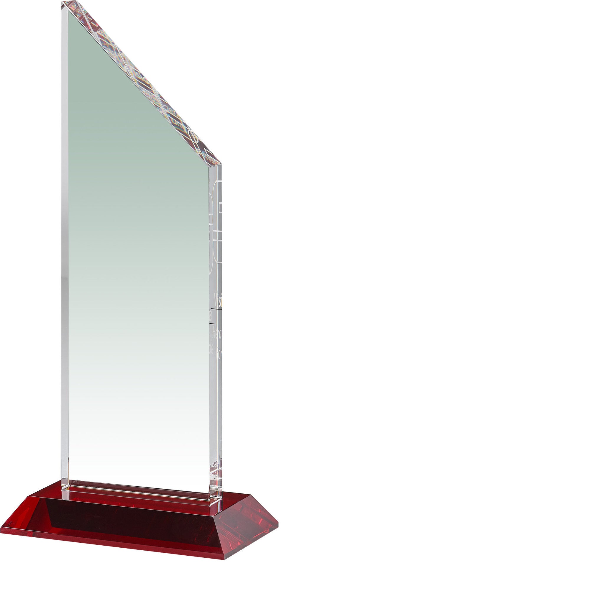 Klassische Kristallglas-Trophäe mit rotem Kristallglassockel, handgefertigt und geeignet für kraftvolle Ehrungen.