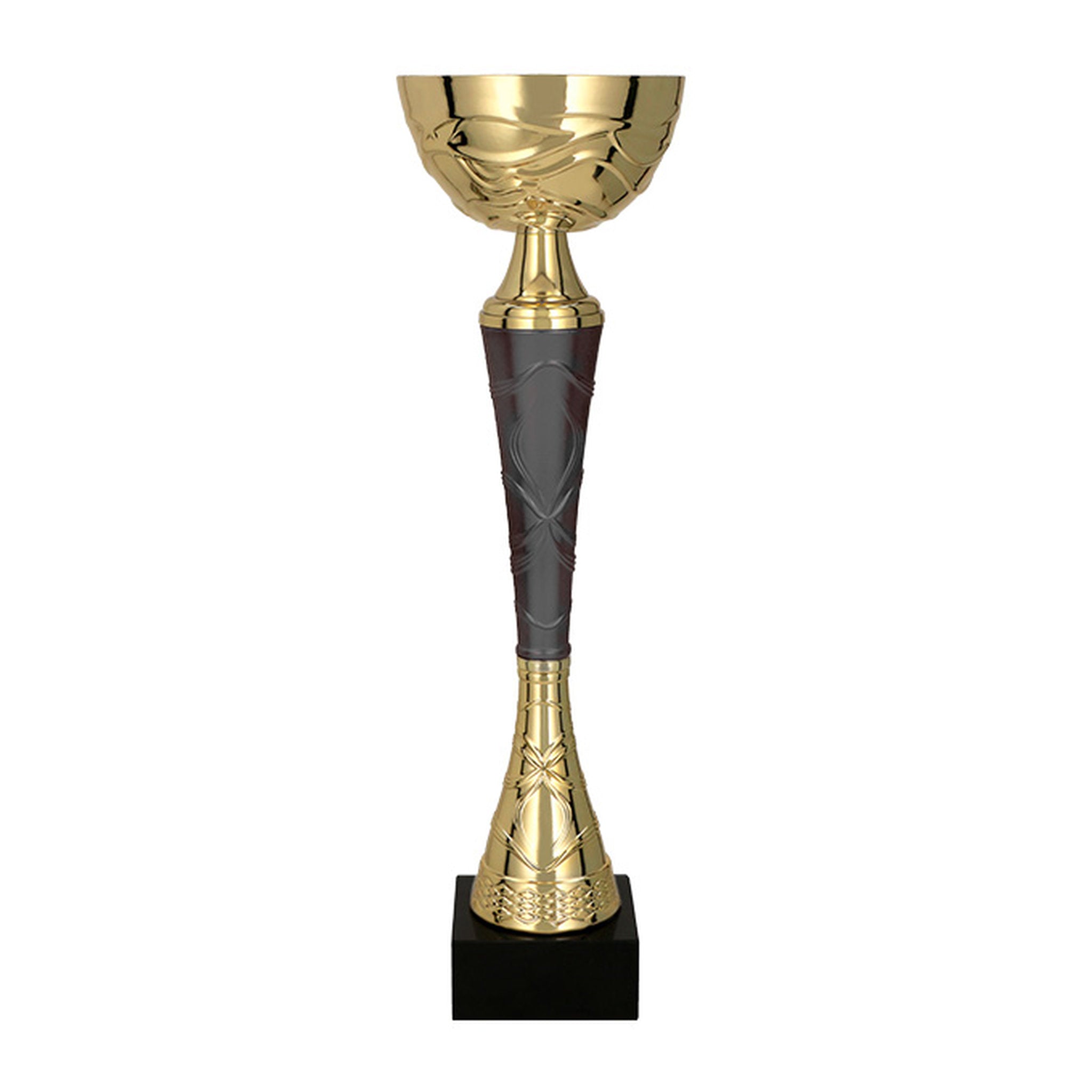 Der Pokal Eisenkraut überzeugt durch seine schlanke, moderne Form in Goldoptik mit grauem Mittelteil. Der Kelch ist klar gestaltet und geht in ein markantes, dunkel gehaltenes Mittelstück über, das dem Pokal Charakter verleiht.

Die Kombination aus Gold u
