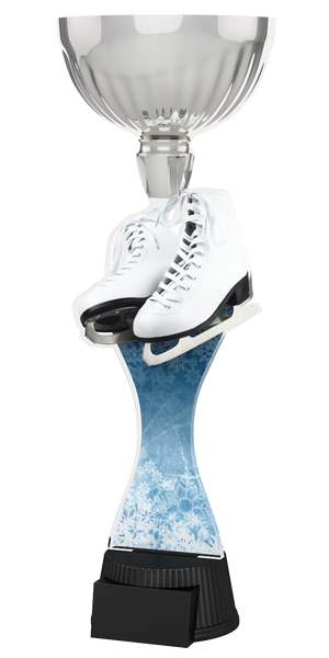 Edle Trophäe im Eiskunstlauf-Design mit Silberfarbenem Kelch, weißen 
Schlittschuhen, eisblauem Schaft mit Schneeflockenmuster und schwarzem
Sockel. Perfekt für Auszeichnungen, Ehrungen und Eiskunstlaufwettbewerbe.
