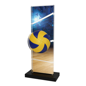 Acryl Trophäe Volleyball (Ball), 10 mm Acryl, schwarzer Acrylsockel; Text/Logo druckbar.