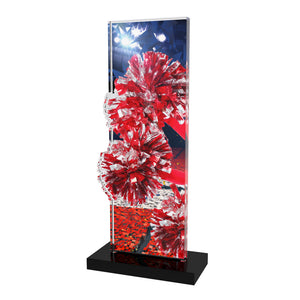 Acryl Trophäe Cheerleading (Pompons), 10 mm Acryl, schwarzer Acrylsockel; Text/Logo druckbar.