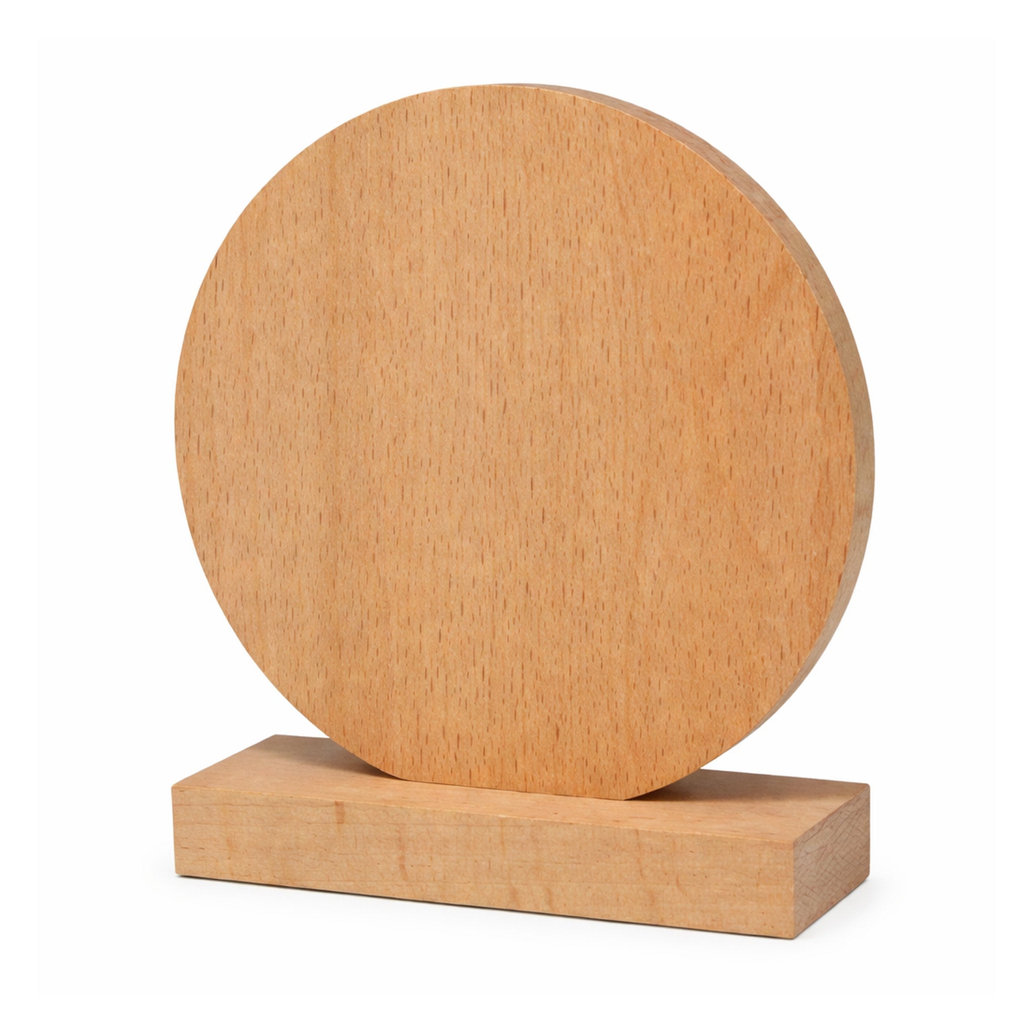 Runder Award aus massivem Buchenholz mit Sockel, aufrecht stehend und für Ehrungen und besondere Ereignisse geeignet.