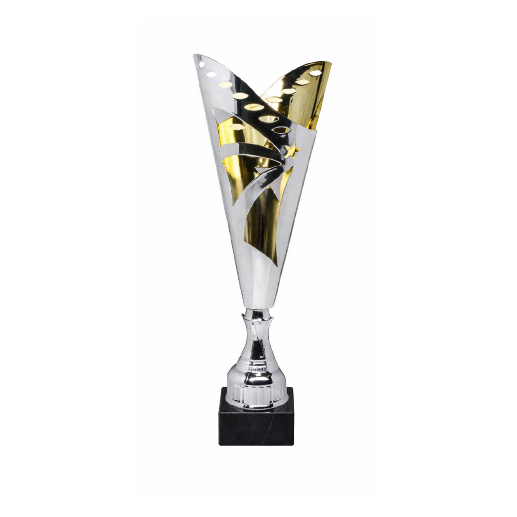 Der Pokal Primus hebt sich durch seine markante, moderne Gestaltung deutlich ab. Die dynamische Linienführung und das kontrastreiche Zusammenspiel der Oberflächen verleihen diesem Modell eine starke Präsenz auf jedem Siegerpodest.

Für Veranstalter, die b