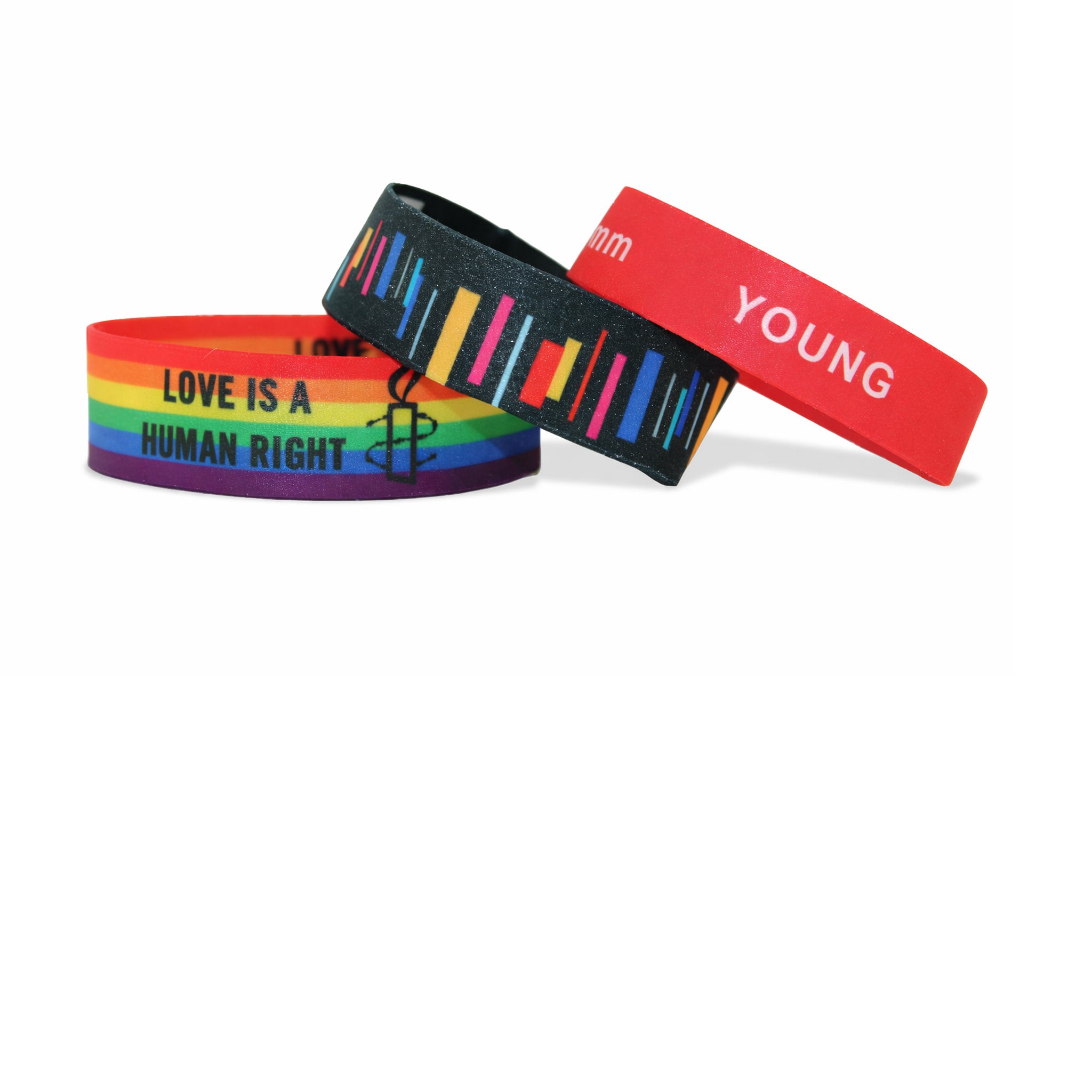 Elastische Armbänder aus Stretch-Polyester ohne Verschluss, geeignet für Veranstaltungen.