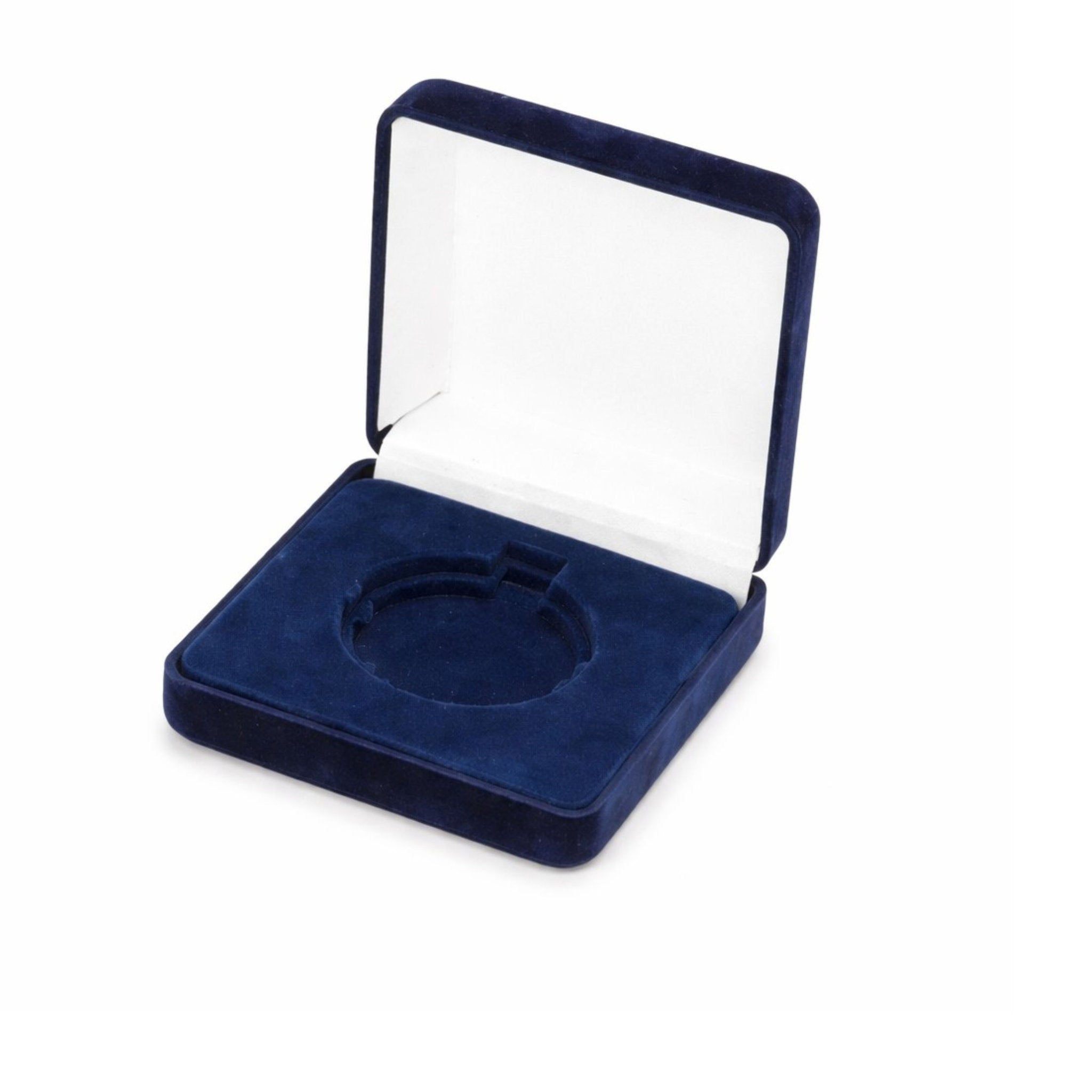 Elegantes Medaillen-Etui aus blauem Samtmaterial für eine hochwertige Präsentation von Auszeichnungen.