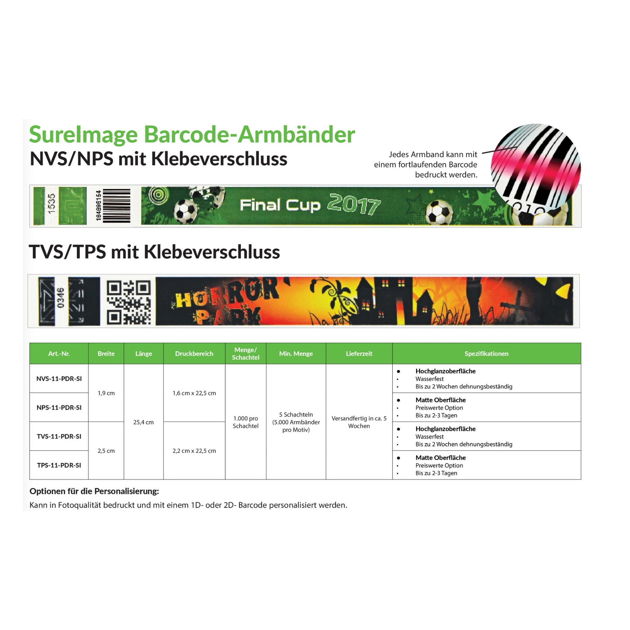 Armbaender Kunststoff Armbaender,Barcode Armband,Event Armband,Kontroll,TVS Armband,TVS-11-PDR-SI