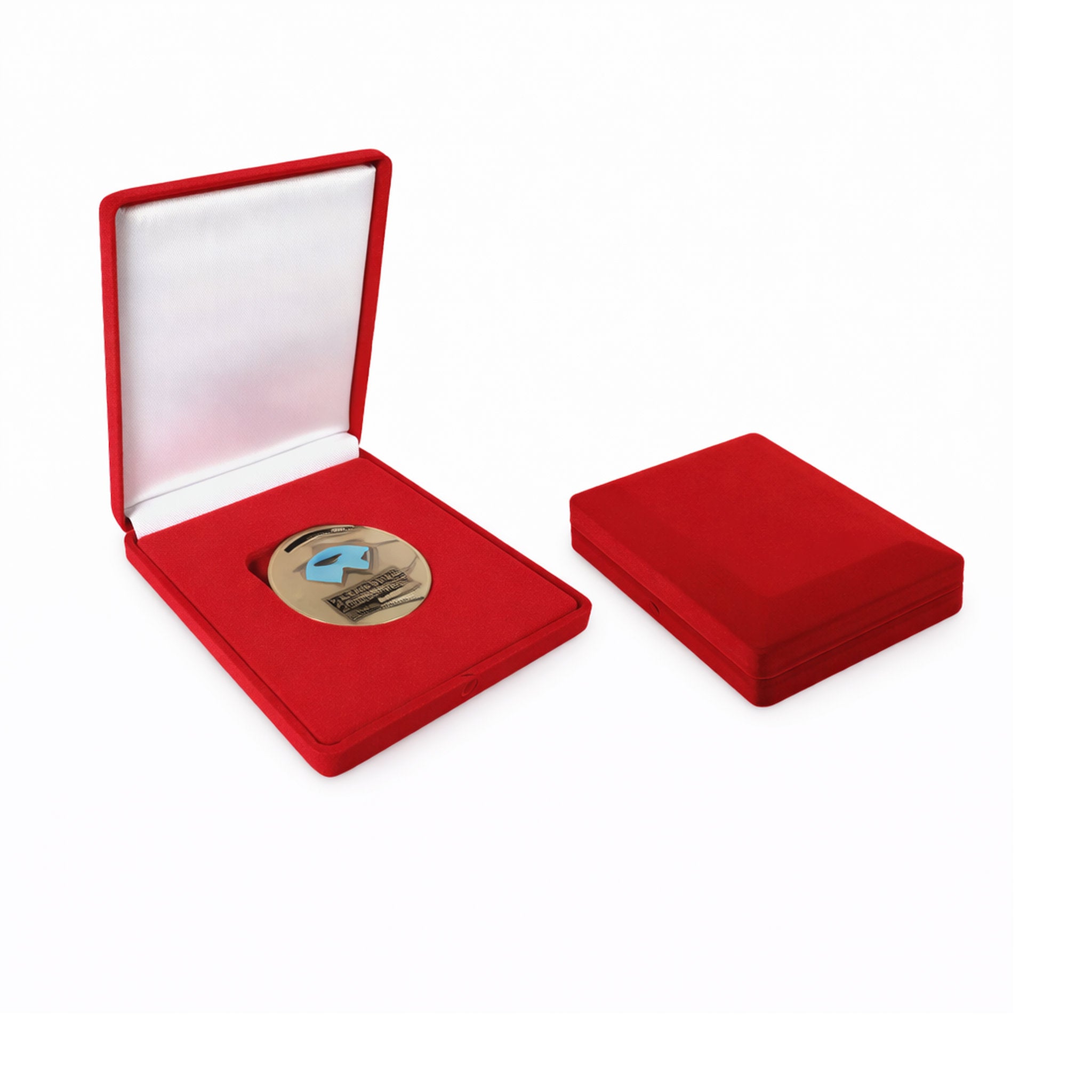 Flaches Samt-Etui mit passender Vertiefung für Medaillen ohne Öse  mit Ø 80/90 mm. – ideal zur sicheren Aufbewahrung und Präsentation.