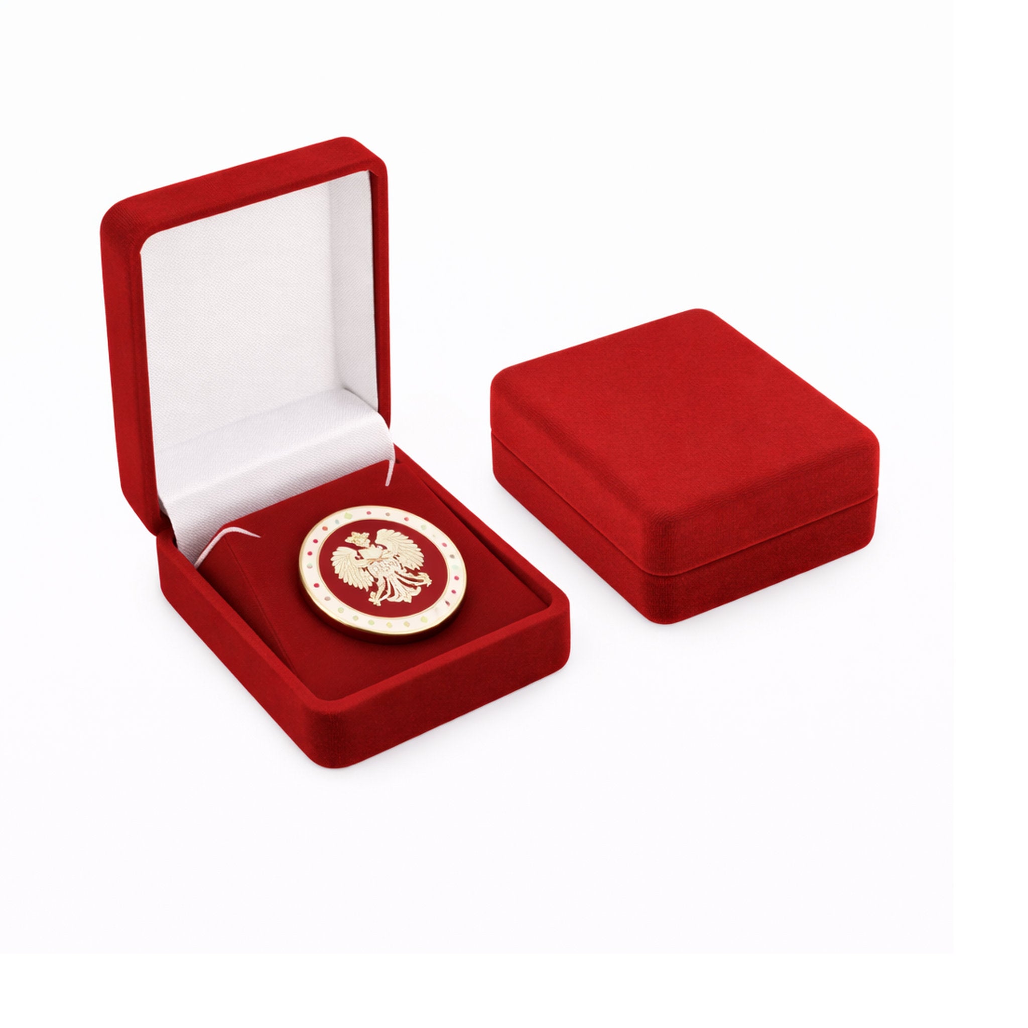 Kompaktes Samt-Etui für kleine Pins oder Anstecknadeln. Ideal für Sammlungen und Ehrungen.