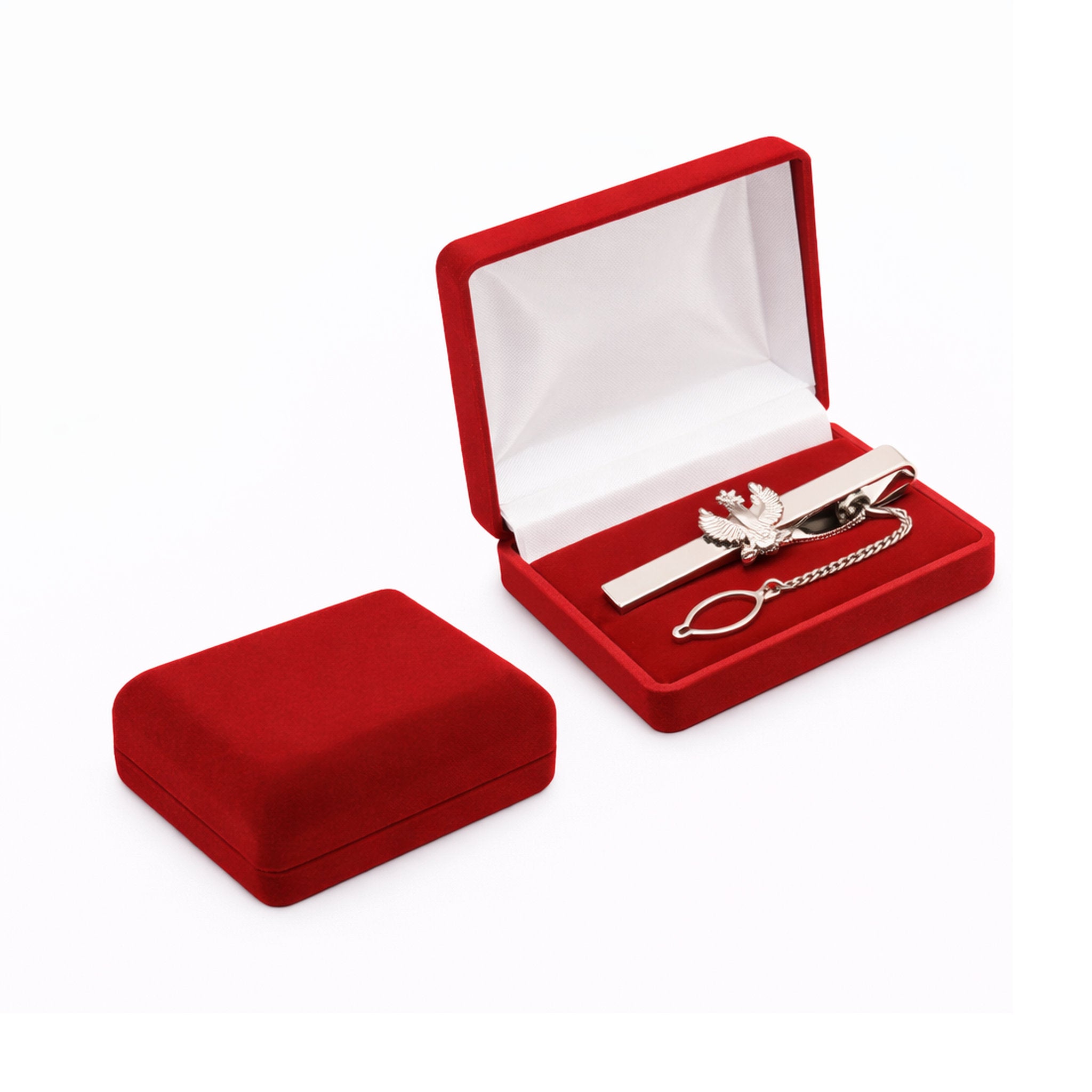 Einsteck-Etui aus Samt mit einer länglichen Steckleiste für Pins, Spangen oder Manschettenknöpfe.