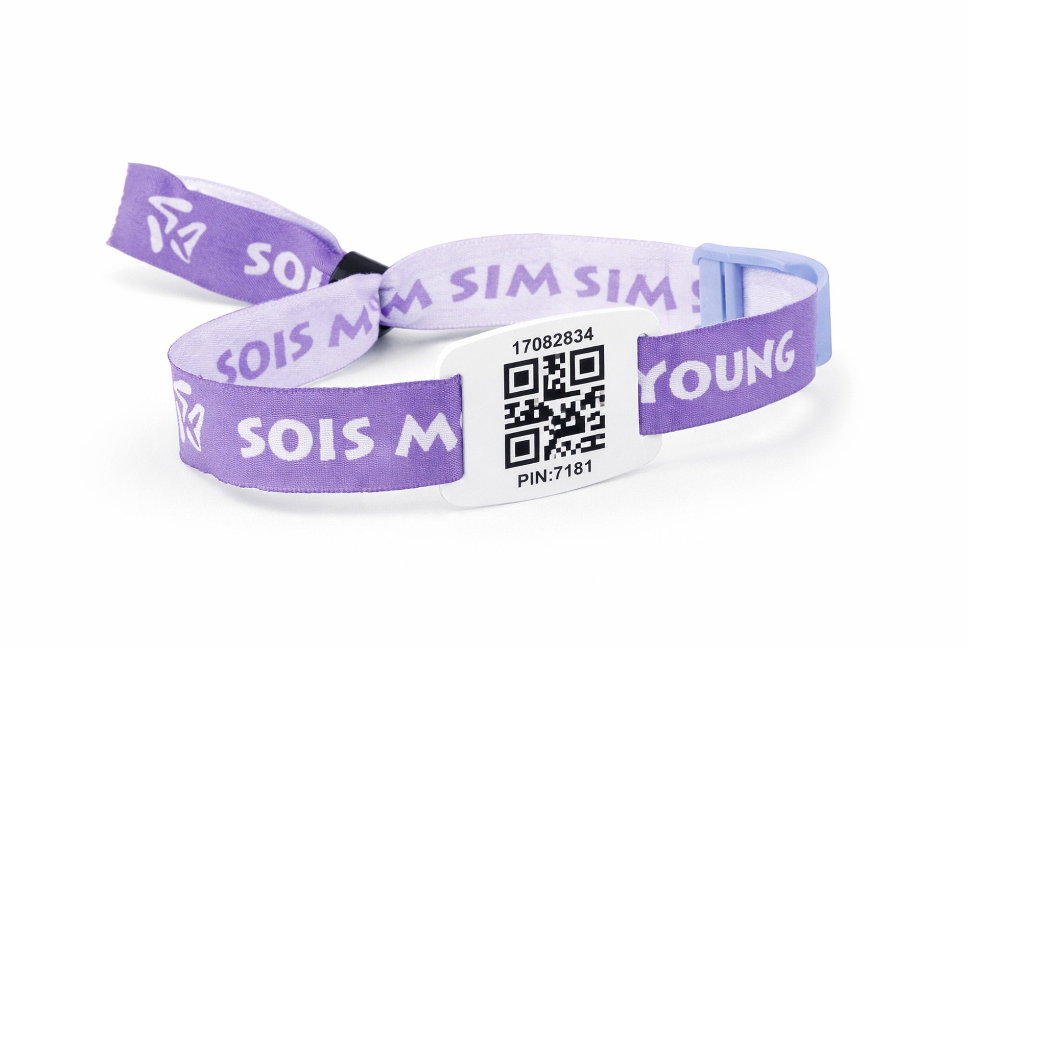 Kunststoff-Schieber für Stoffarmbänder, geeignet für Barcode- und QR-Code-Anwendungen.