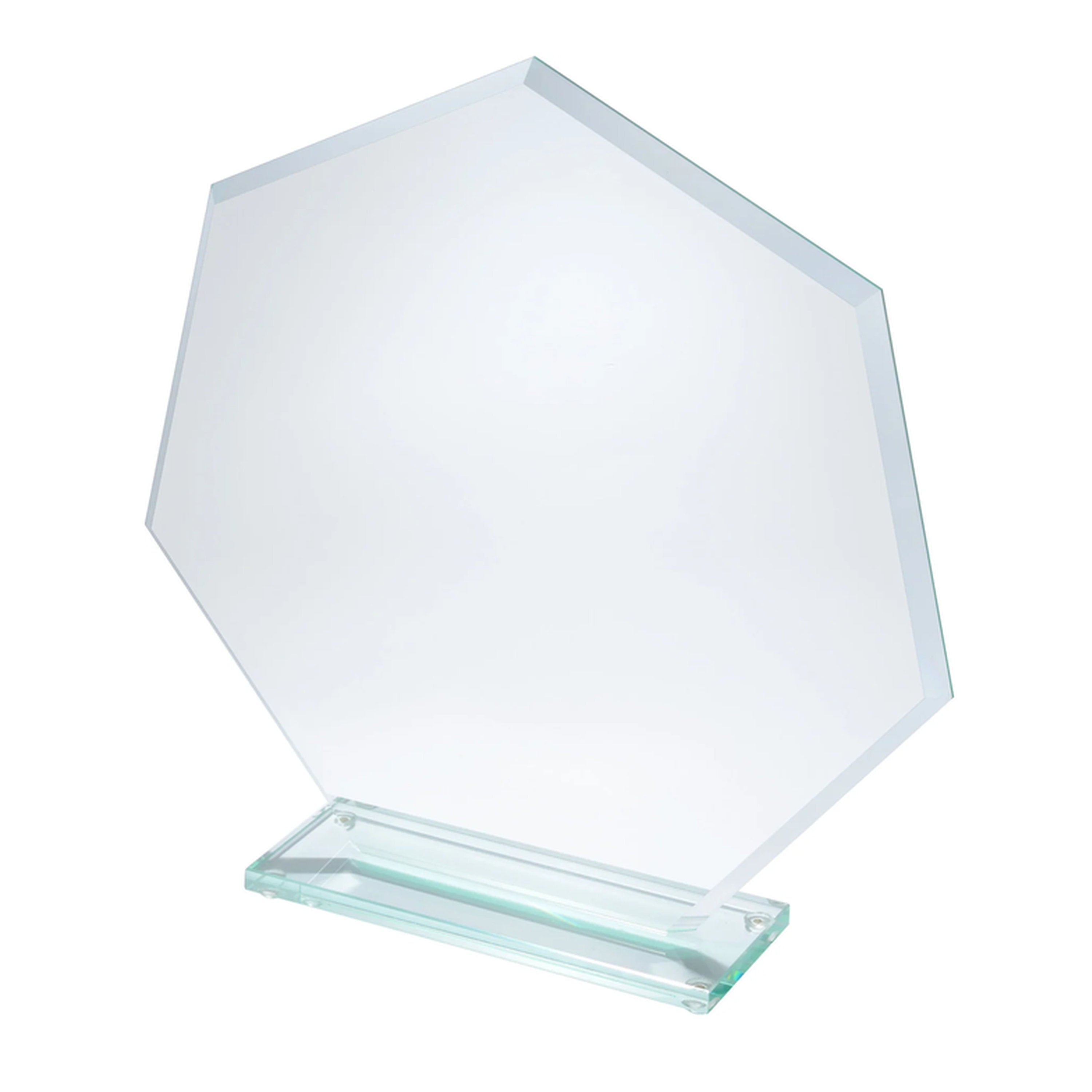 Facettierte Glastrophäe in aqua-grüner Glasfarbe mit breiter Facette und 8 mm Glasstärke auf Glassockel, handgefertigt und geeignet für sportliche und festliche Auszeichnungen.