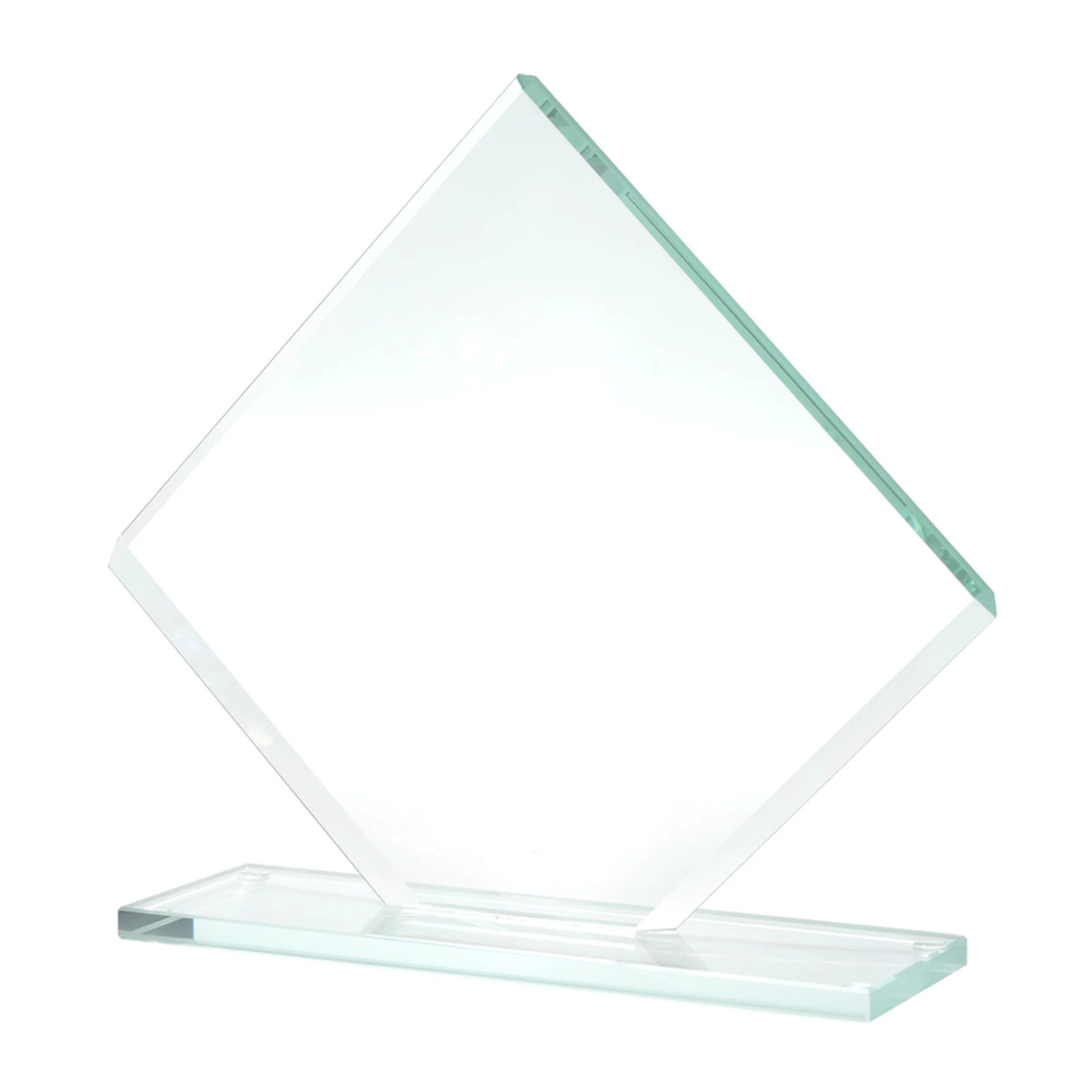 Breit geschliffene Glastrophäe in aqua-grüner Glasfarbe mit 10 mm Glasstärke auf Glassockel, handgefertigt und geeignet sowohl für anspruchsvolle, als auch festliche Auszeichnungen.