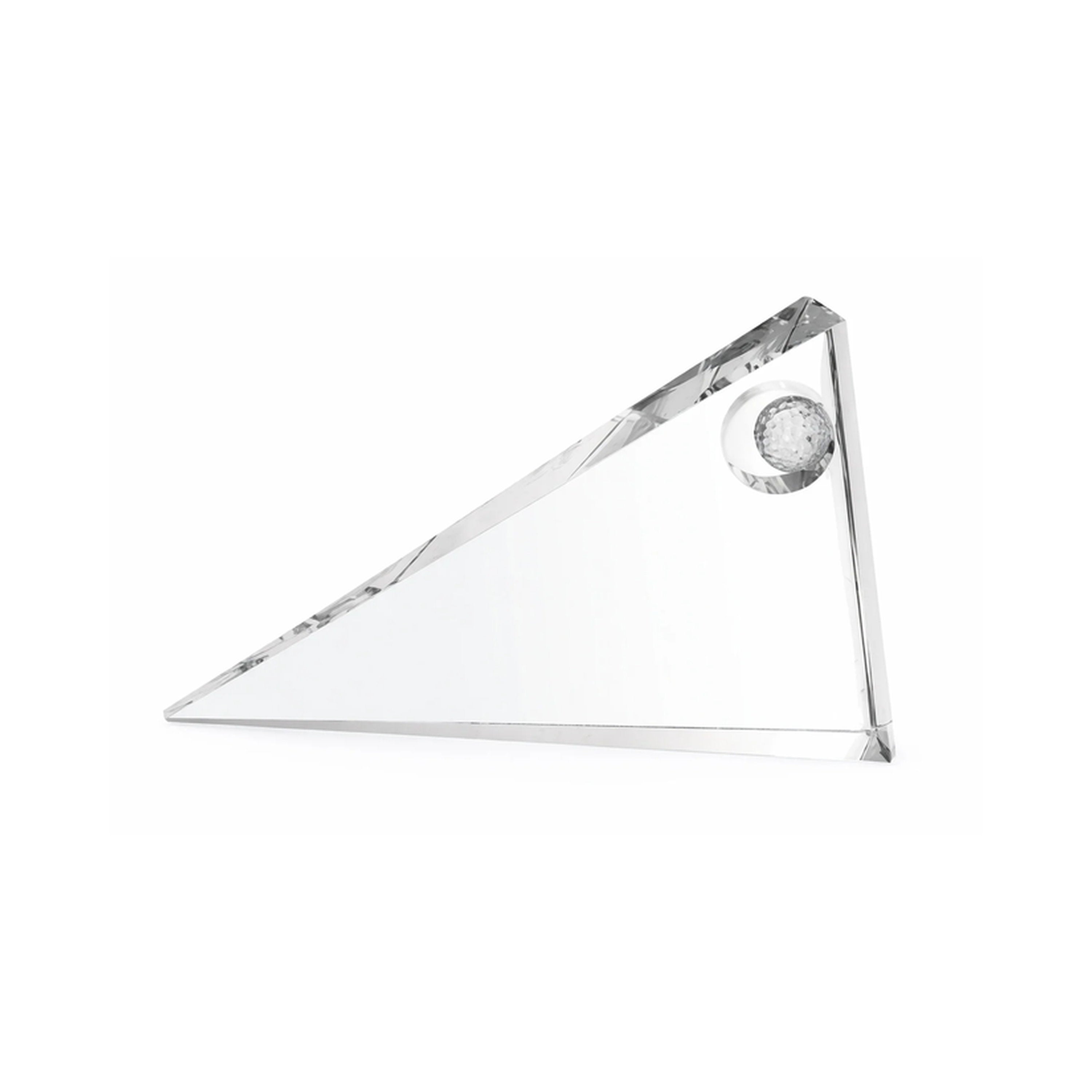 Horizontale Kristallglas-Trophäe in Pyramidenform mit integrierter Kristallkugel, handgefertigt und geeignet für moderne Auszeichnungen.