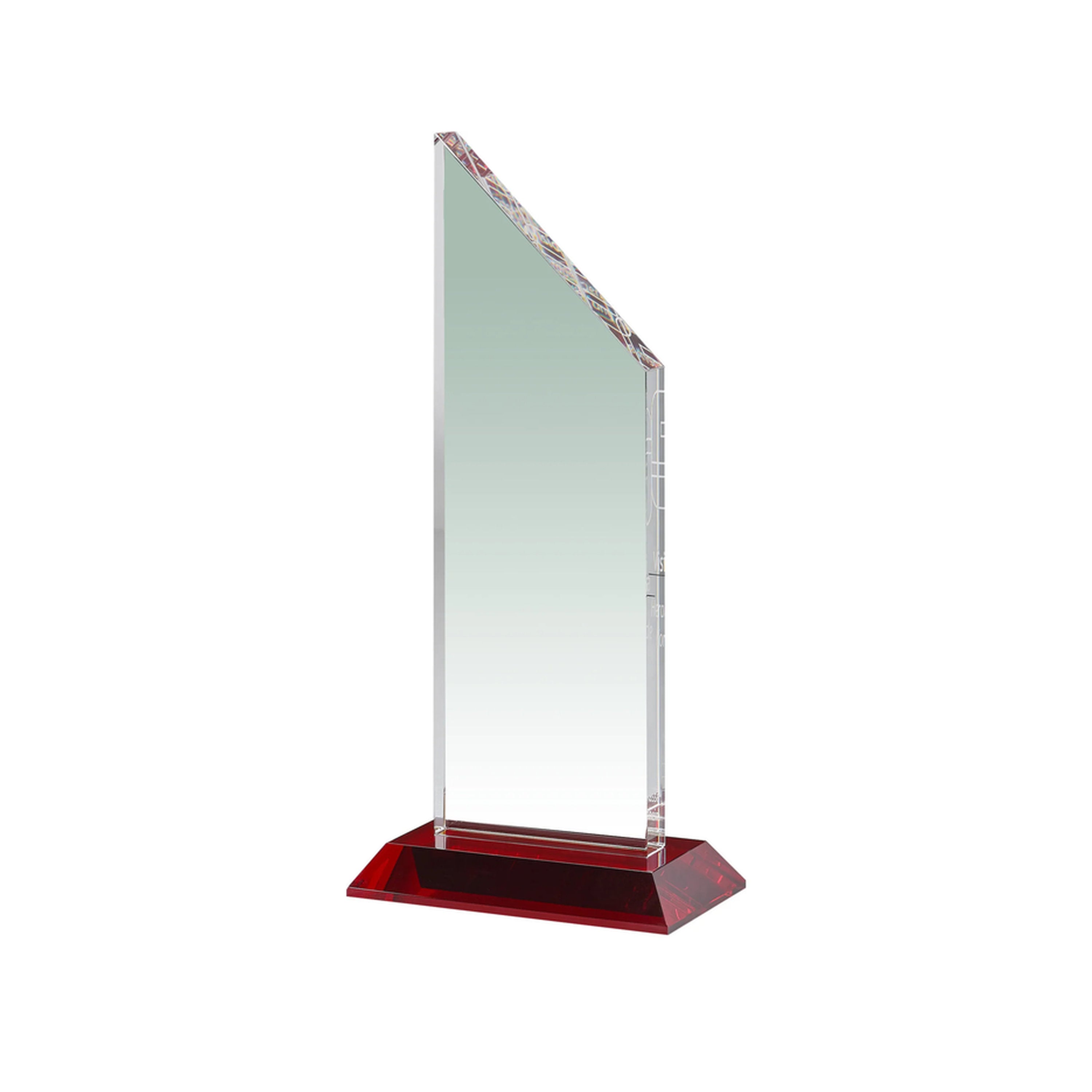 Klassische Kristallglas-Trophäe mit rotem Kristallglassockel, handgefertigt und geeignet für kraftvolle Ehrungen.