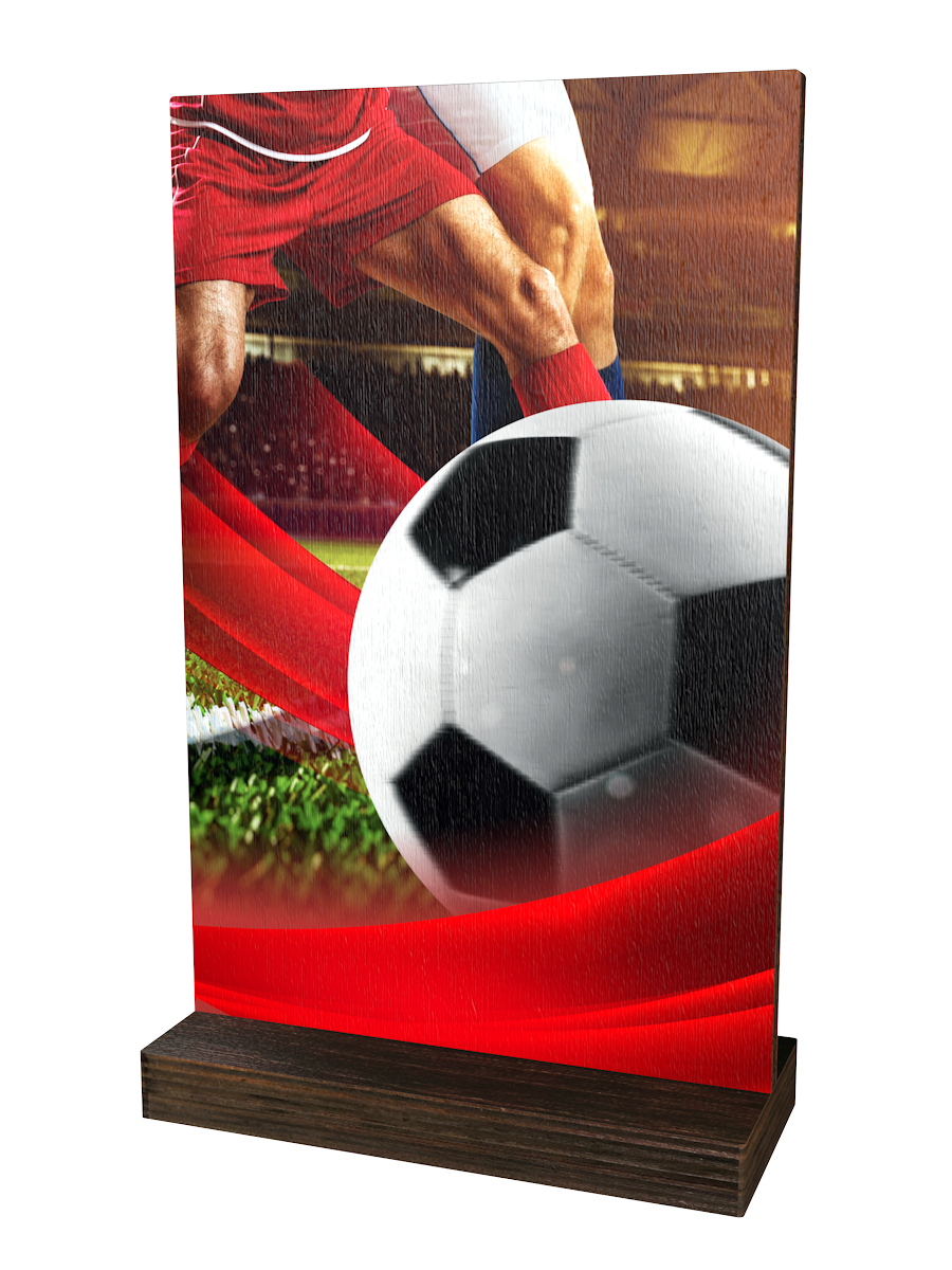 Colorful Wood Trophäe Football mit Fußballmotiv und
hochwertigem Holzsockel – moderne Auszeichnung für
Turniere, Meisterschaften und sportliche Ehrungen.