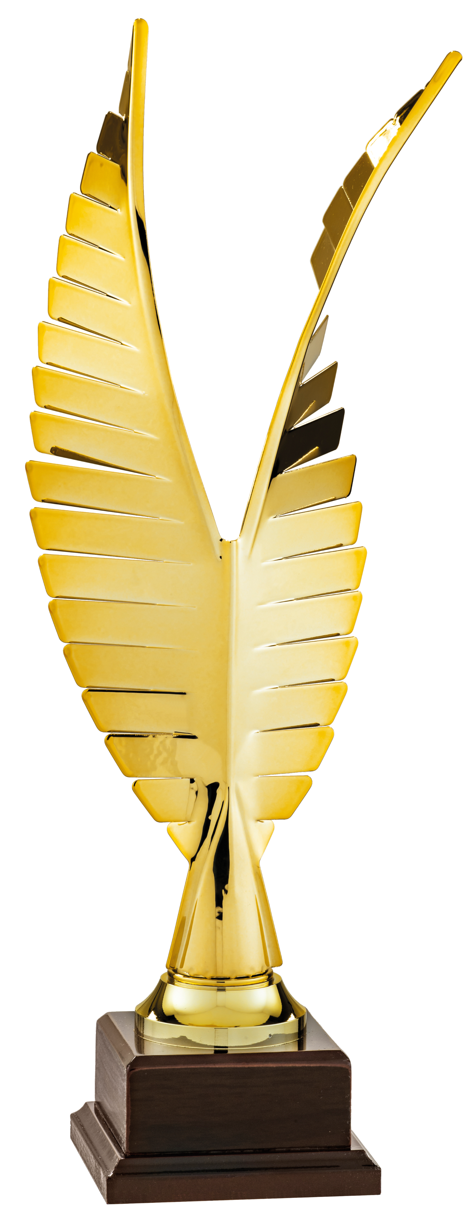 Golden Wings Pokal mit einem auffälligen goldfarbenen Flügelmotiv
und einem eleganten schwarzen Holzsockel. Das hochwertige
Design verleiht der Trophäe eine edle Optik und macht sie ideal für
besondere Leistungen, Wettbewerbe, Siegerehrungen und Ehrungen.