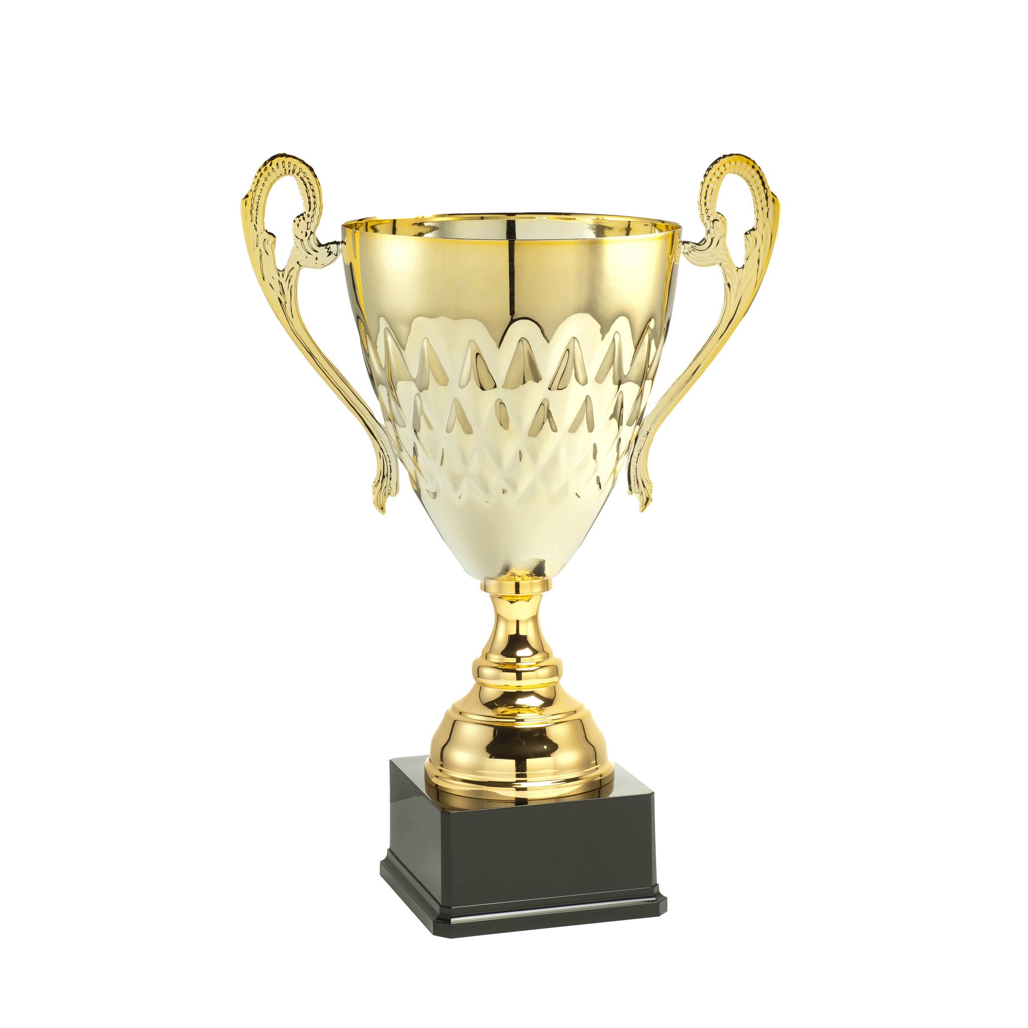 Der Pokal Luxus Gold ist mehr als ein Henkelpokal – er steht für einen Moment, der bleibt. Der goldfarbene Kelch trägt eine fein ausgearbeitete Zeichnung, die sich rund um die Oberfläche zieht und das Licht würdig widerspiegelt. Die geschwungenen Henkel r