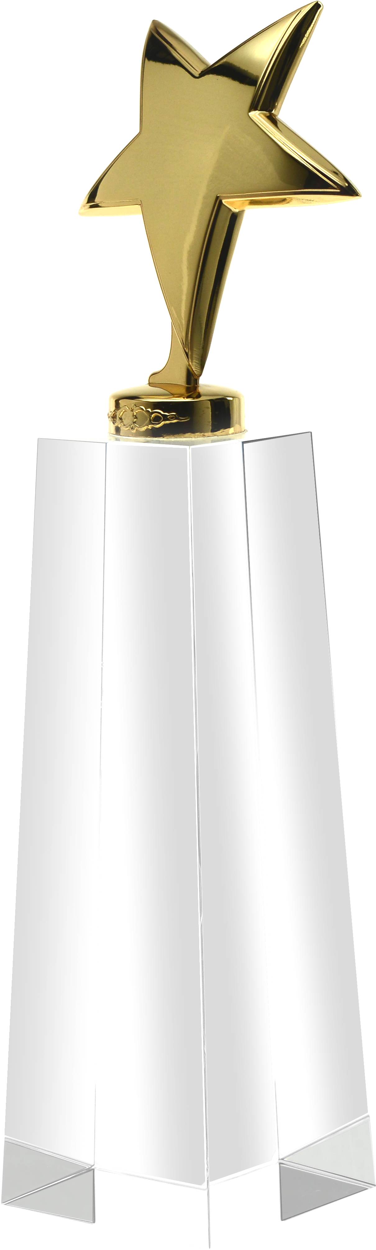 24 Karat vergoldeter Metallstern auf einem hohen
Kristallglas-Sockel. Elegante Auszeichnung für individuelle
Gravuren, Ehrungen und besondere Anlässe.